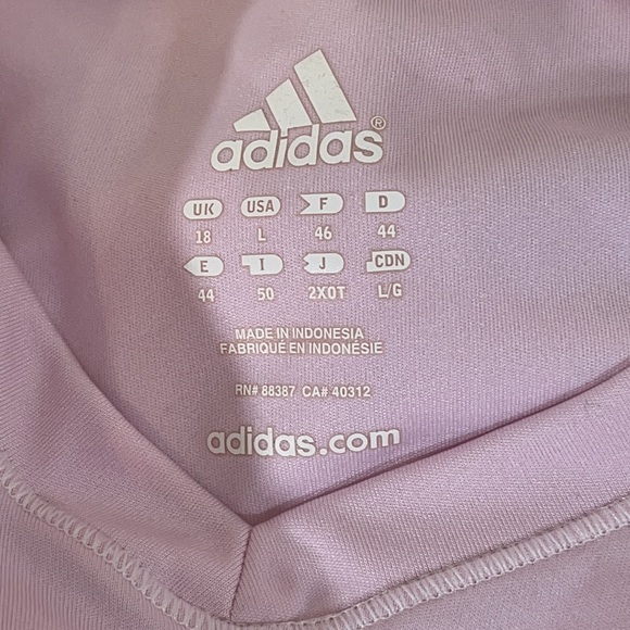 ADIDAS  - LARGE - PINK / WHITE  - V-NECK - ACTIVE SHORT SLEEVE ATHLETIC TOP - Picture 5 of 7